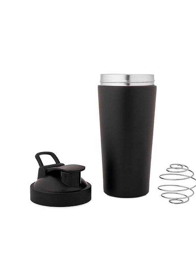 SHIFA CRAFT SHIFA CRAFT 740ml Gym Shaker Bottle - Natural Matte Finish Stainless Steel with Black Coating, Food Grade Steel, with Carrying Strip and Mixer Ball Supplements Shakers  - Image 2