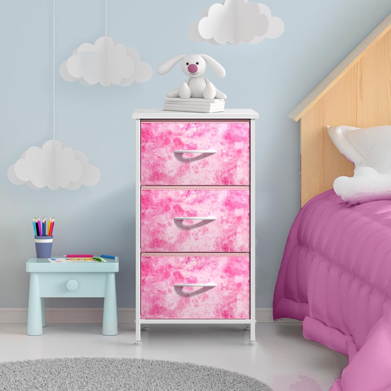 Sorbus Nightstand Storage Organizer Chest with 3 Drawers - Kids Girls, Boys Bedroom Furniture Chest for Clothes, Closet Organization - Steel Frame, Wood Top, Tie-dye Fabric Bin (3-Drawer, Pink) - Image 2