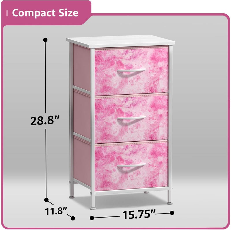 Sorbus Nightstand Storage Organizer Chest with 3 Drawers - Kids Girls, Boys Bedroom Furniture Chest for Clothes, Closet Organization - Steel Frame, Wood Top, Tie-dye Fabric Bin (3-Drawer, Pink) - Image 4