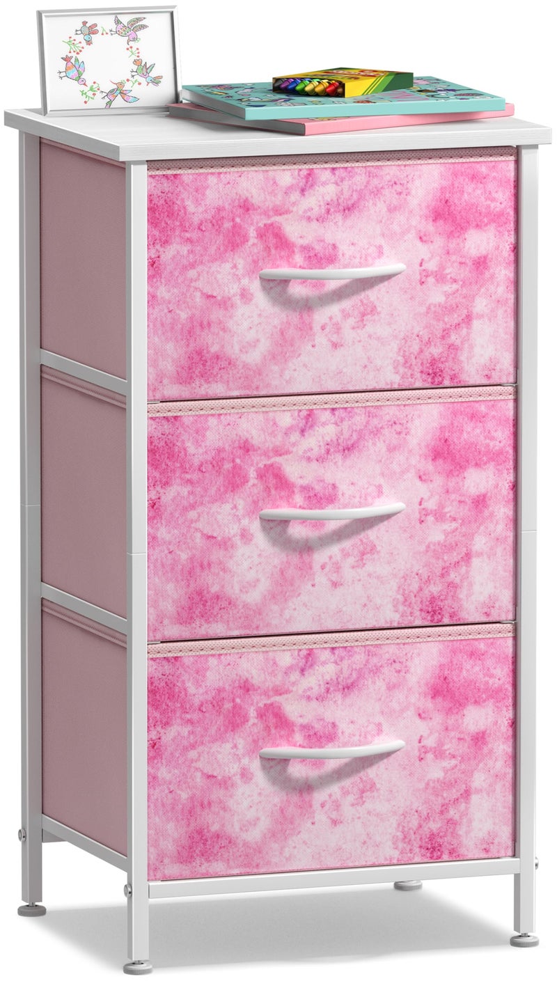 Sorbus Nightstand Storage Organizer Chest with 3 Drawers - Kids Girls, Boys Bedroom Furniture Chest for Clothes, Closet Organization - Steel Frame, Wood Top, Tie-dye Fabric Bin (3-Drawer, Pink) - Image 1