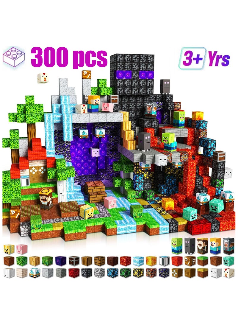 300 PCS Magnetic Blocks – Build Mine Magnet World & Creative Magnet Cubes Construction Set, STEM Sensory Toys for Kids, Boys & Girls Ages 3-10, Classroom & Birthday Gifts - Image 1