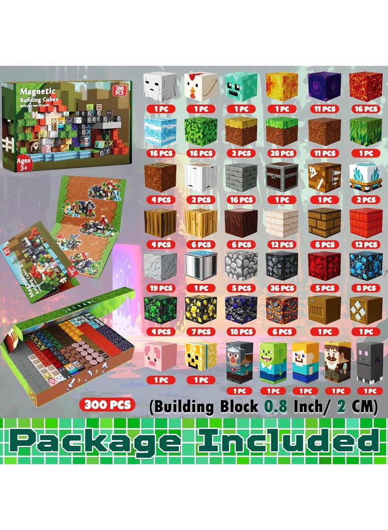 300 PCS Magnetic Blocks – Build Mine Magnet World & Creative Magnet Cubes Construction Set, STEM Sensory Toys for Kids, Boys & Girls Ages 3-10, Classroom & Birthday Gifts - Image 2