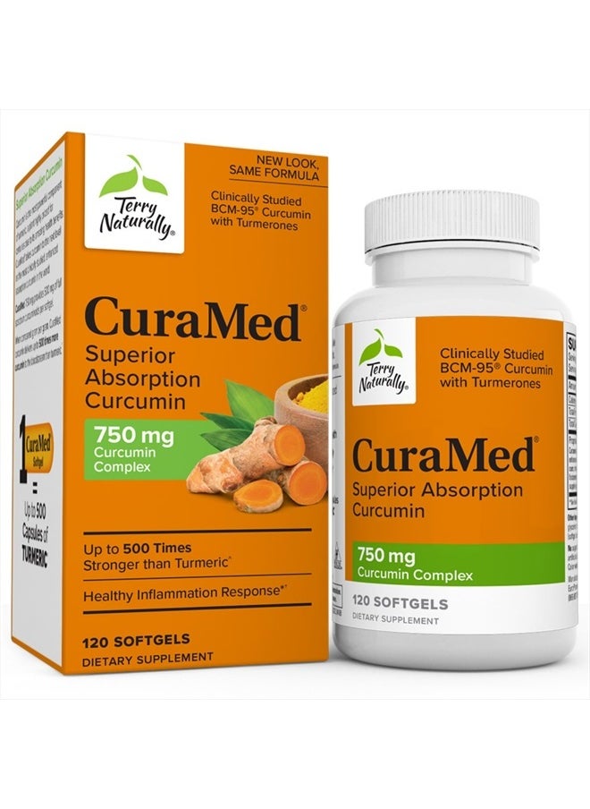 Terry Naturally - CuraMed 750 mg Curcumin Complex - 120 Softgels - Superior Absorption BCM-95 - Non-GMO, Gluten Free, Halal - 120 Servings - Image 1