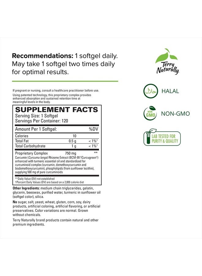 Terry Naturally - CuraMed 750 mg Curcumin Complex - 120 Softgels - Superior Absorption BCM-95 - Non-GMO, Gluten Free, Halal - 120 Servings - Image 1