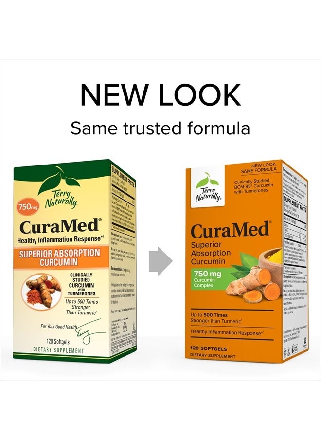 Terry Naturally - CuraMed 750 mg Curcumin Complex - 120 Softgels - Superior Absorption BCM-95 - Non-GMO, Gluten Free, Halal - 120 Servings - Image 1