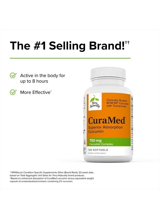 Terry Naturally - CuraMed 750 mg Curcumin Complex - 120 Softgels - Superior Absorption BCM-95 - Non-GMO, Gluten Free, Halal - 120 Servings - Image 1