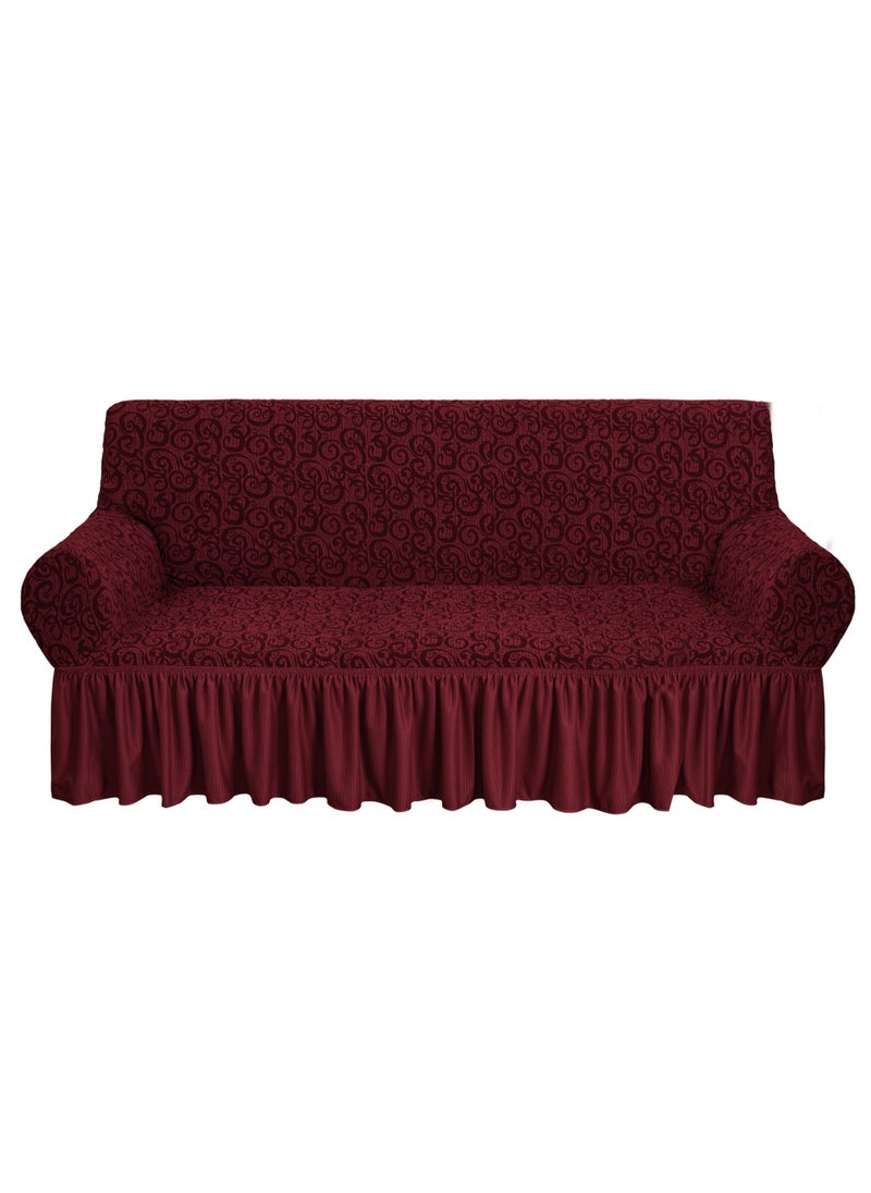 Fabienne Jacquard Fabric Stretchable Three Seater Sofa Cover Maroon  - Image 1