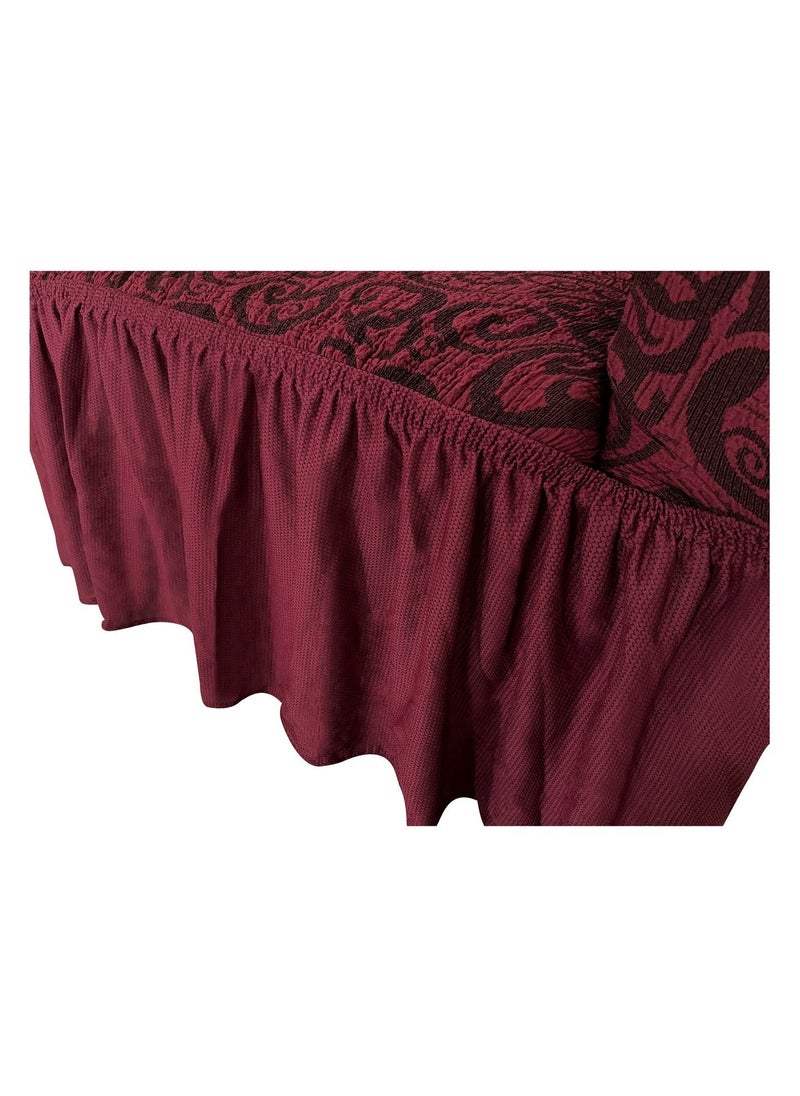 Fabienne Jacquard Fabric Stretchable Three Seater Sofa Cover Maroon  - Image 5