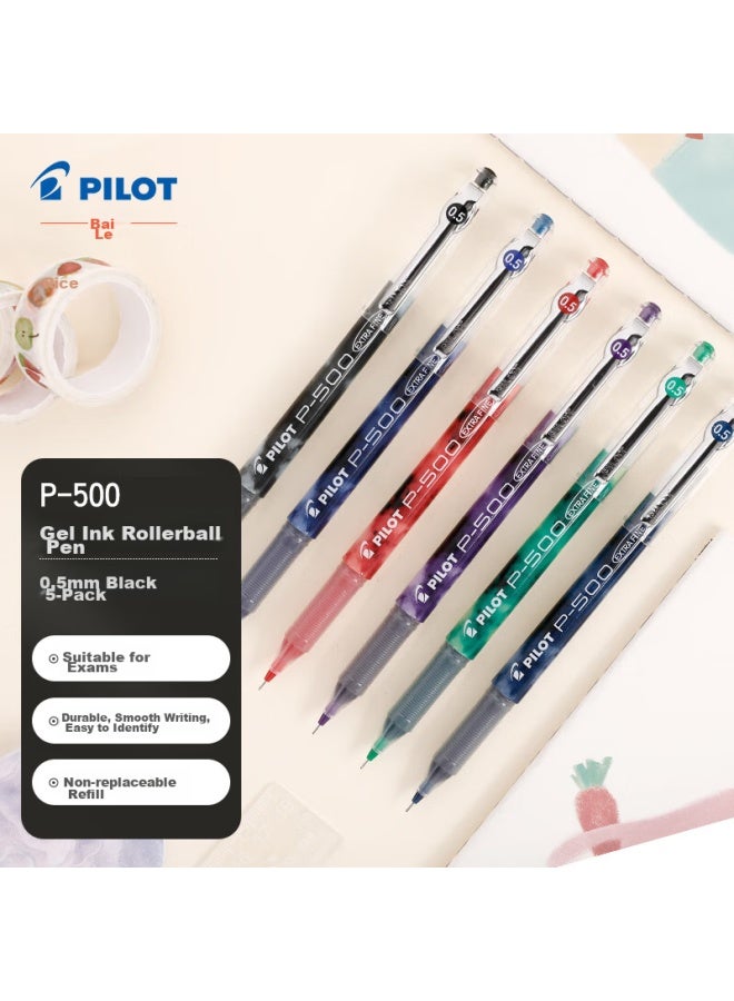 PILOT P500 Red Gel Pen, 0.5mm, Direct Liquid Rollerball Pen, Signature Pen, Student Stationery Set, Office Supplies, Exam Pen, High-quality Appearance, 5-pack - Image 3