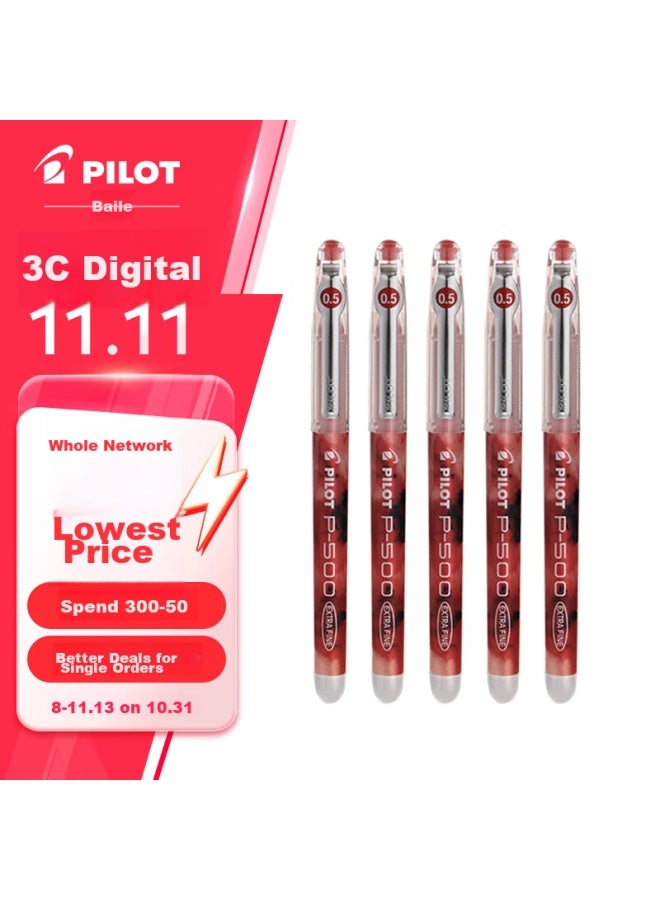 PILOT P500 Red Gel Pen, 0.5mm, Direct Liquid Rollerball Pen, Signature Pen, Student Stationery Set, Office Supplies, Exam Pen, High-quality Appearance, 5-pack - Image 1