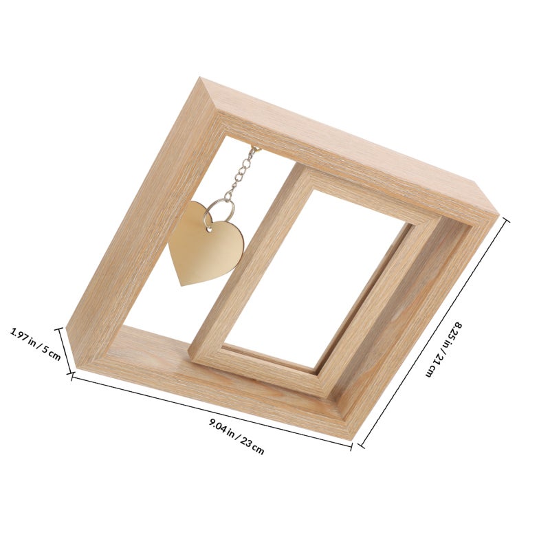 Double Sided Rotating Wood Picture Frame Rotating Wood Photo Frame with Heart Pendant - Image 2
