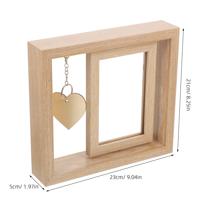 Double Sided Rotating Wood Picture Frame Rotating Wood Photo Frame with Heart Pendant - Image 3