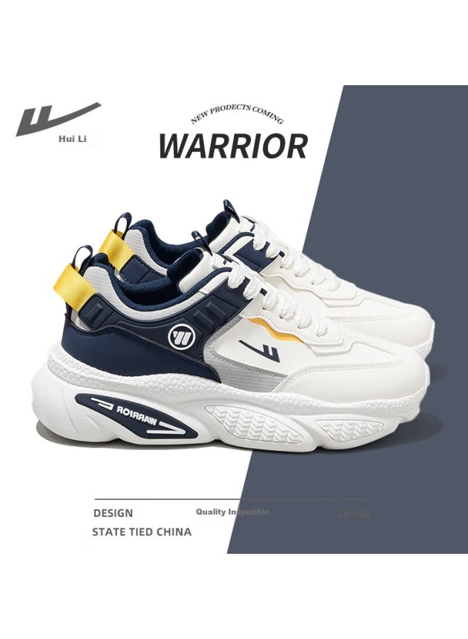 Warrior Men's Dad Shoes Men's Autumn New Style All-match Sports Shoes Leather Black Shoes Men 2871 Beige/deep Blue 42