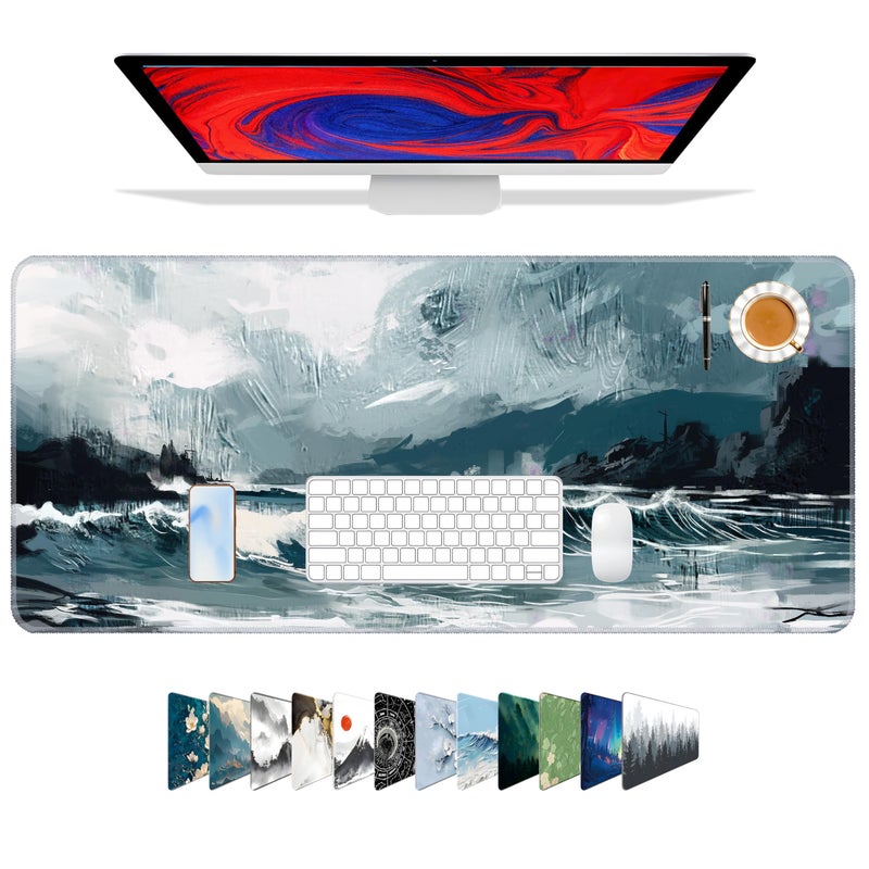 Galdas Gaming Mouse Pad XXL XL Large Long Extended Big Mousepad Non-Slip Rubber Keyboard Mouse Pad with Stitched Edges for Laptop Home Office (31.5x11.8x0.08 Inch) â€¦ (Ink Painting) - Image 1