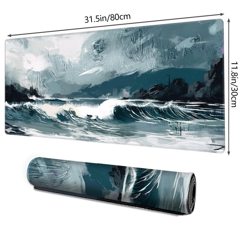 Galdas Gaming Mouse Pad XXL XL Large Long Extended Big Mousepad Non-Slip Rubber Keyboard Mouse Pad with Stitched Edges for Laptop Home Office (31.5x11.8x0.08 Inch) â€¦ (Ink Painting) - Image 2