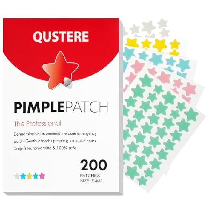 QUSTERE Pimple Patches for Face, Hydrocolloid Acne Patches, Cute Star Zit Covers, Colorful Spot Stickers with Tea Tree, Salicylic Acid & Cica Oil| 3 Sizes (10mm, 12mm & 14mm) |200 Count - Image 1