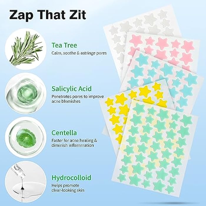 QUSTERE Pimple Patches for Face, Hydrocolloid Acne Patches, Cute Star Zit Covers, Colorful Spot Stickers with Tea Tree, Salicylic Acid & Cica Oil| 3 Sizes (10mm, 12mm & 14mm) |200 Count - Image 3
