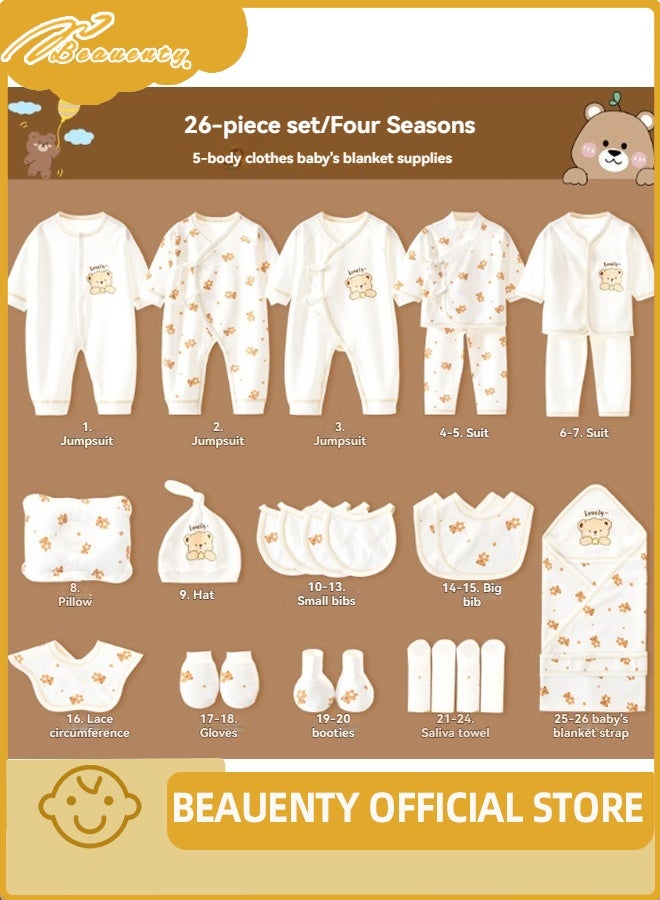 بيوينتي 26PCS مجموعة هدايا الطفل حديث الولادة, مجموعة هدايا Layette حديث الولادة, ملحقات ملابس الطفل مجموعة للأولاد والبنات, قطن ممتاز, صندوق هدية مثالي للربيع الصيف الخريف الشتاء أربعة مواسم - Image 3