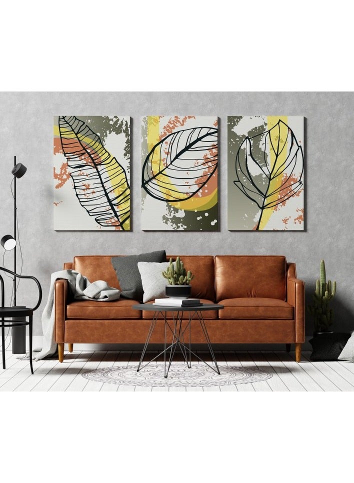 هوم جاليري لوحة فنية جدارية من القماش مطبوعة بأوراق شجر ذهبية سوداء - Image 2