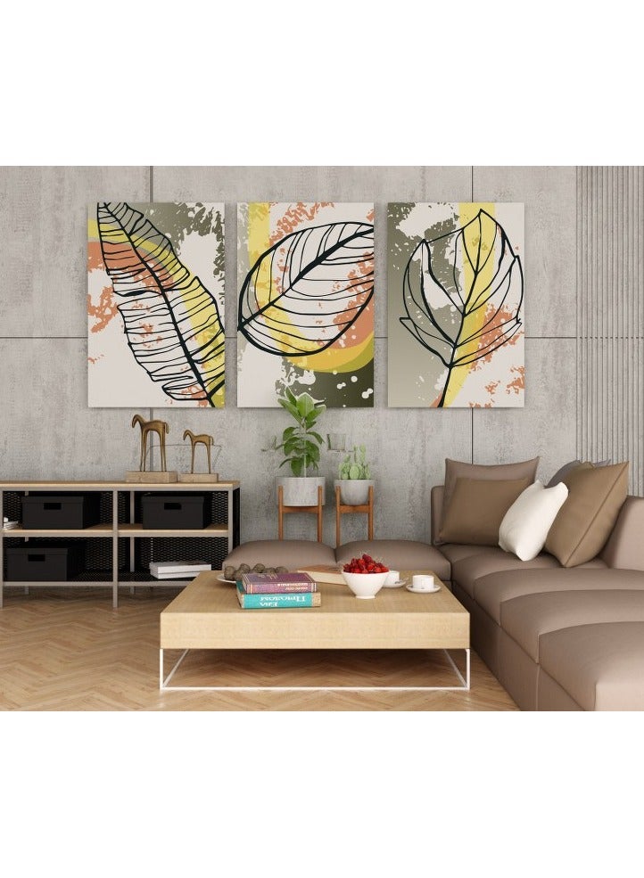 هوم جاليري لوحة فنية جدارية من القماش مطبوعة بأوراق شجر ذهبية سوداء - Image 4