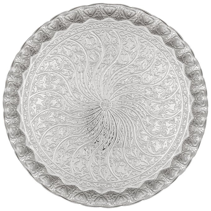 TURKISH OTTOMAN COFFEE TEA SERVING TRAY 118 INCHES WAVY ZAMAC TRAY WITH TRADITIONAL MOTIFS AVAILABLE IN FIVE COLOR VARIATIONS SILVER