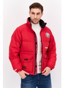 Men Brand Logo Puffer Jacket, Red