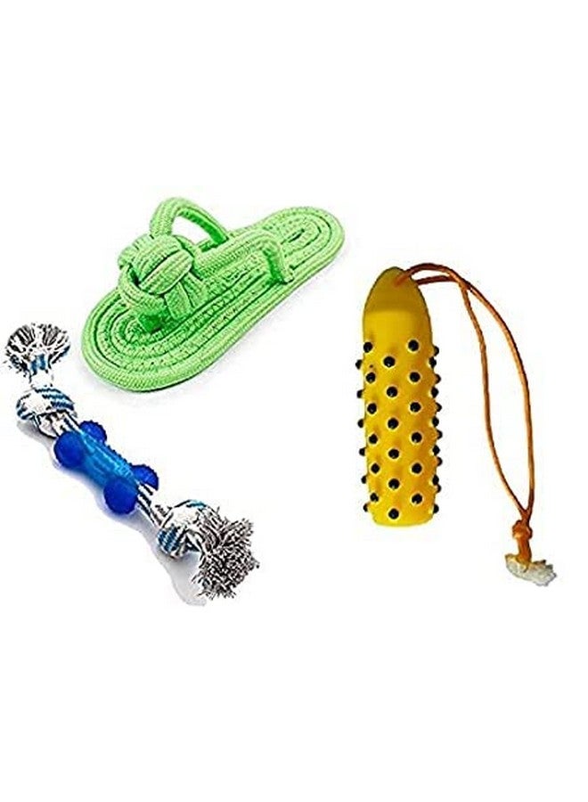 Generic Combo Pet Chewing Cotton Rope Molar Toy For Dogs, Puppies & Cat - Pack Of 3 (1 Tyre, 1 Slipper & 1 Rope)  - Image 1