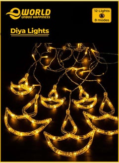 Eworld Home Decor Warm White Diwali String Lights with 12 Hanging Diya's, 8 Flashing Modes, Battery Box and USB-powered, Perfect to Illuminate Diwali, Weddings, Parties, Outdoor Spaces and other Celebrations  - Image 2