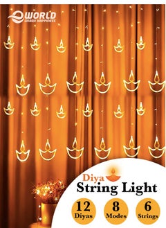 Eworld Home Decor Warm White Diwali String Lights with 12 Hanging Diya's, 8 Flashing Modes, Battery Box and USB-powered, Perfect to Illuminate Diwali, Weddings, Parties, Outdoor Spaces and other Celebrations  - Image 1