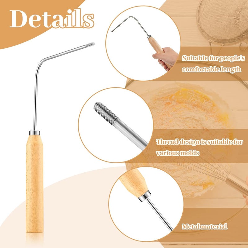 Zhehao 2 Pieces Rosette Iron Single Handle Rosette Cookie Iron Wooden Handle Easy Cookie Maker Tool Aluminum Alloy Pastry Bunelos Tool Elegant Kitchen Utensil for Cookie Moulds Holiday Cooking - Image 3