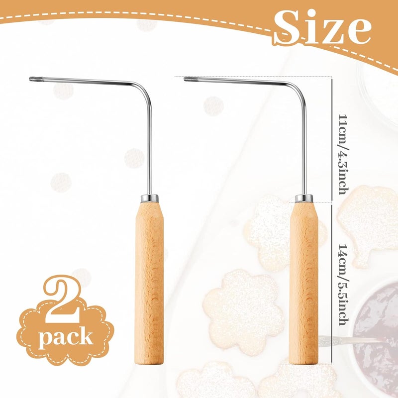 Zhehao 2 Pieces Rosette Iron Single Handle Rosette Cookie Iron Wooden Handle Easy Cookie Maker Tool Aluminum Alloy Pastry Bunelos Tool Elegant Kitchen Utensil for Cookie Moulds Holiday Cooking - Image 2