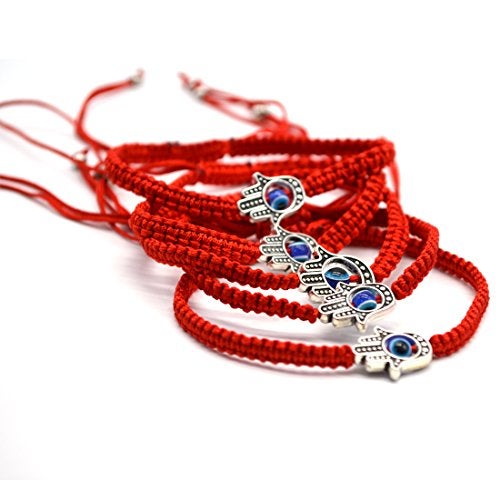 Omonic MAYMII·HOME 6 pcs Lucky Hamsa Red String Line Kabbalah Bracelets Bracelet Bangle Braided String Cord and Rotating Evil Eye Hamsa Hand - Jewish Amulet Pendant Jewelry for Success and Lucky - Image 1