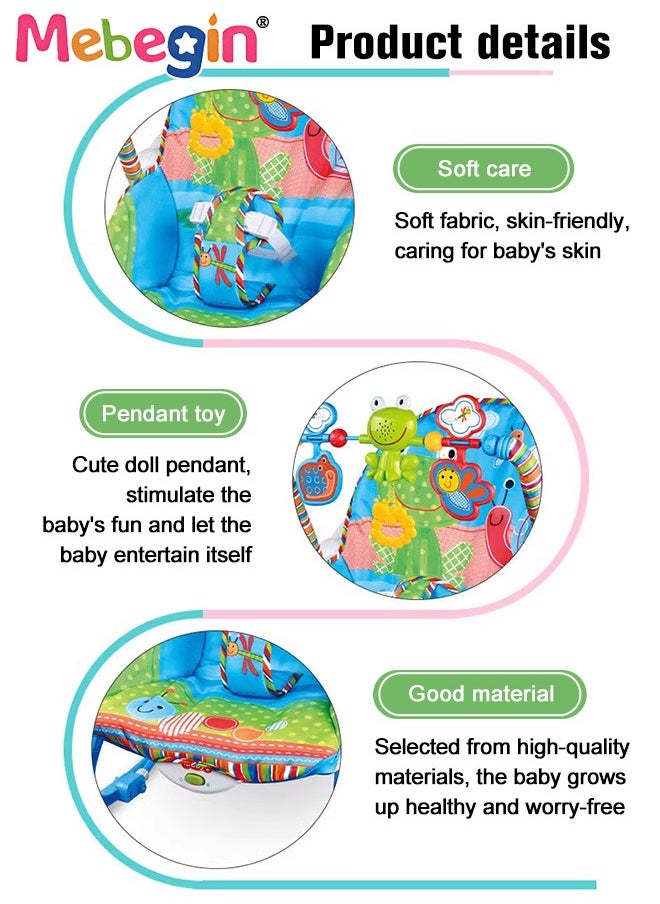 MEBEGIN - 2 In 1 Baby Bouncer Chair with Removable Toy Bar, Washable Cushion and Non-slip Base, Adjustable Infant-to-Toddler Rocker with Music and Soothing Vibration Button, Newborn Essentials - Image 1