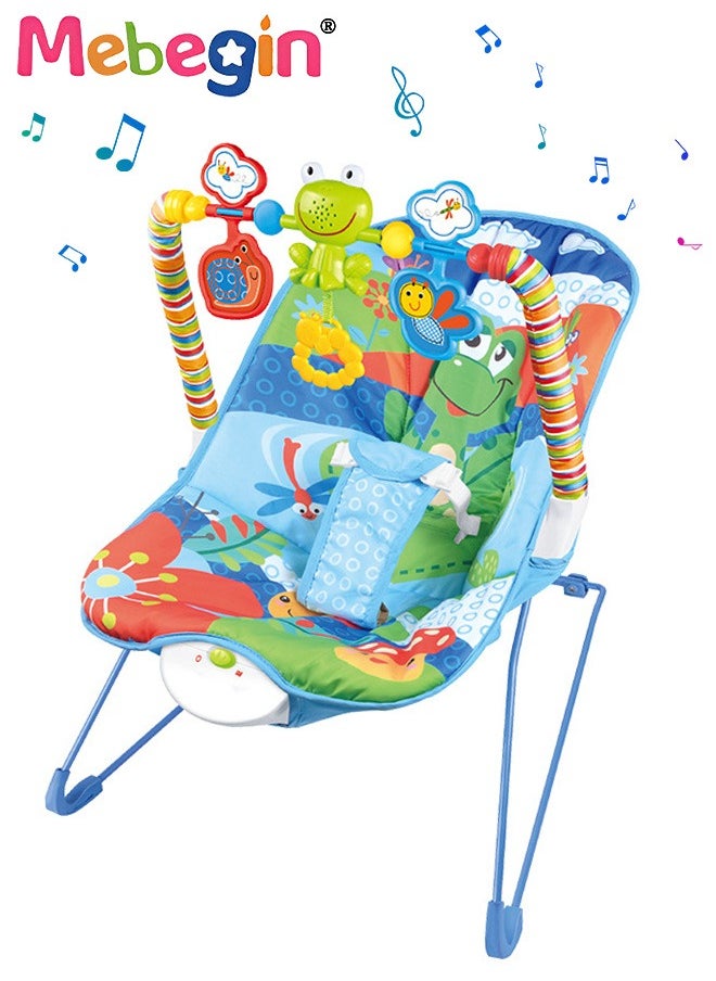 MEBEGIN 2 In 1 Baby Bouncer Chair with Removable Toy Bar, Washable Cushion and Non-slip Base, Adjustable Infant-to-Toddler Rocker with Music and Soothing Vibration Button, Newborn Essentials  - Image 1