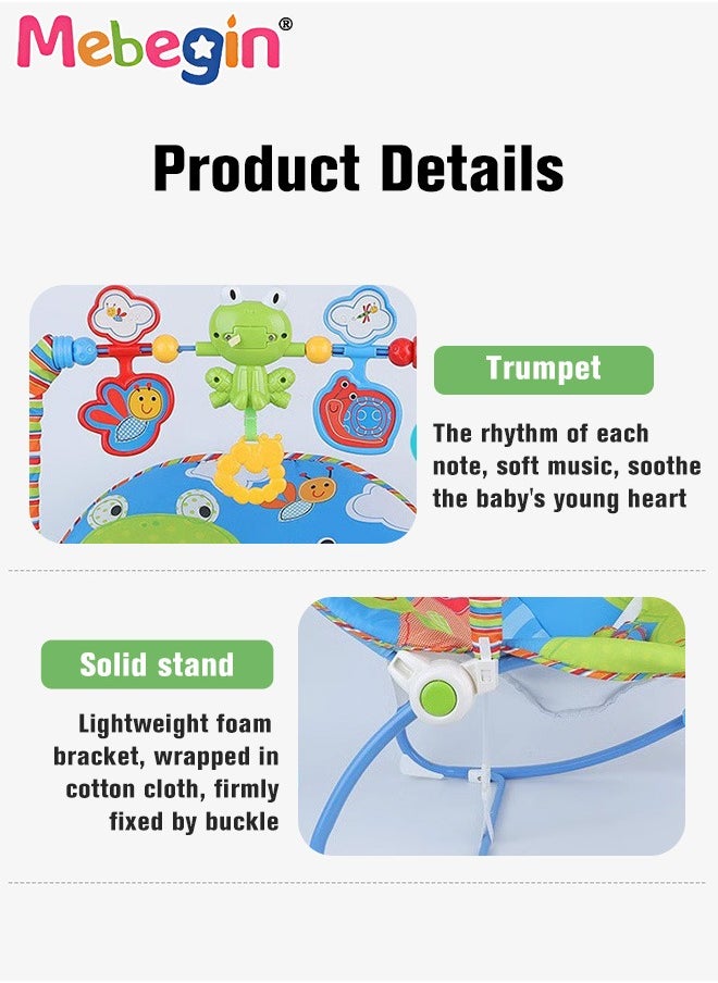 MEBEGIN 2 In 1 Baby Bouncer Chair with Removable Toy Bar, Washable Cushion and Non-slip Base, Adjustable Infant-to-Toddler Rocker with Music and Soothing Vibration Button, Newborn Essentials  - Image 3