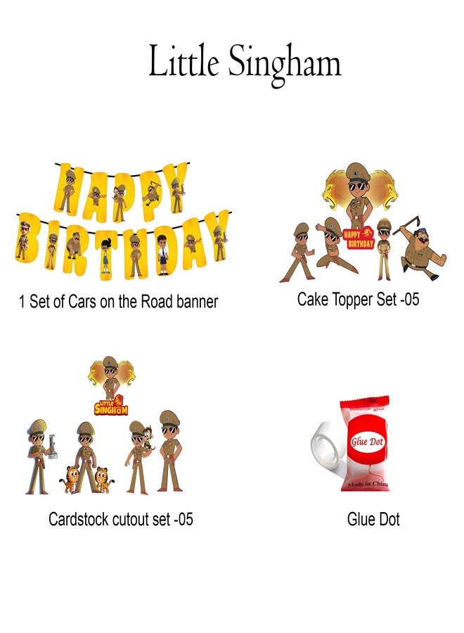 Partyjoy Little Singham Theme Birthday Decoration Kit for Boys, Cartoon Police Theme Party Supplies with Happy Birthday Banner, Cake Topper, Cupcake Toppers (Without balloons) - Image 2