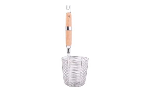 OlRADA Stainless Steel Pasta and Noodle Strainer Basket | Micro-Perforated Mesh Design with Sturdy Wooden Handle | Quick Drying Anti-Corrosion Spider Drainer 1Pcs (13inch) - Image 1