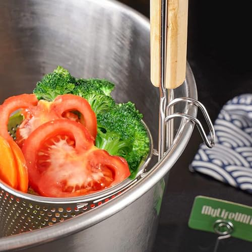OlRADA Stainless Steel Pasta and Noodle Strainer Basket | Micro-Perforated Mesh Design with Sturdy Wooden Handle | Quick Drying Anti-Corrosion Spider Drainer 1Pcs (13inch) - Image 2
