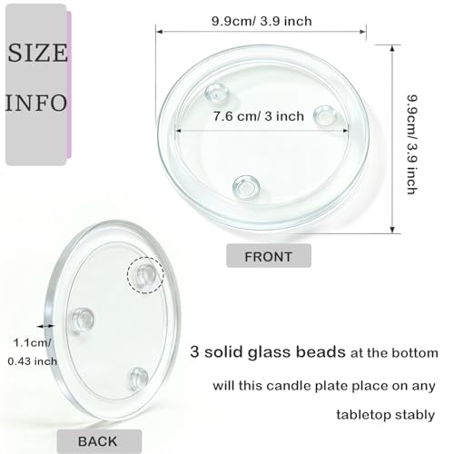 MDDEYEMEFO Clear Glass Candle Holder， 3" Glass Coaster Holder ，Small Round Candle Plate for Pillar Candle（3 Pack） - Image 2