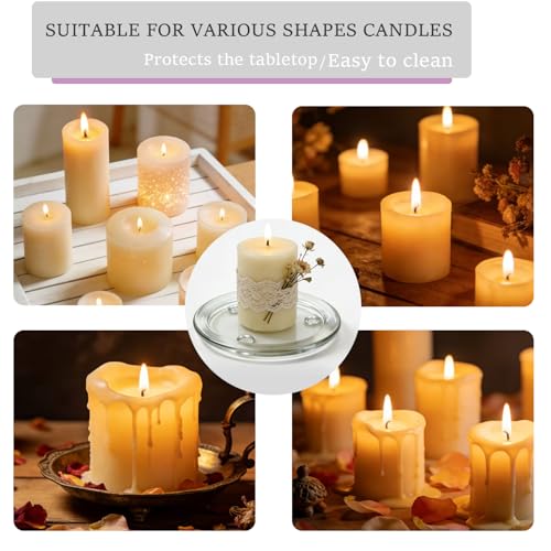 MDDEYEMEFO Clear Glass Candle Holder， 3" Glass Coaster Holder ，Small Round Candle Plate for Pillar Candle（3 Pack） - Image 4