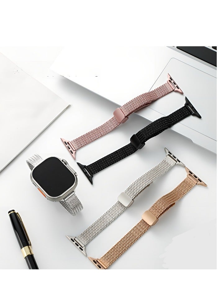 BESTPEAK Suitable for Apple Watch wheat ear magnetic metal thin strap, women's iWatch series thin watch strap 10/9/8/7/6/5/4/3/2/1 beige white 38-40-41mm [42mm] --- two  - Image 2