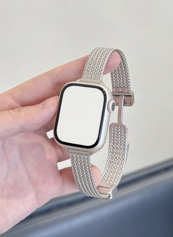 BESTPEAK Suitable for Apple Watch wheat ear magnetic metal thin strap, women's iWatch series thin watch strap 10/9/8/7/6/5/4/3/2/1 beige white 38-40-41mm [42mm] --- two  - Image 5