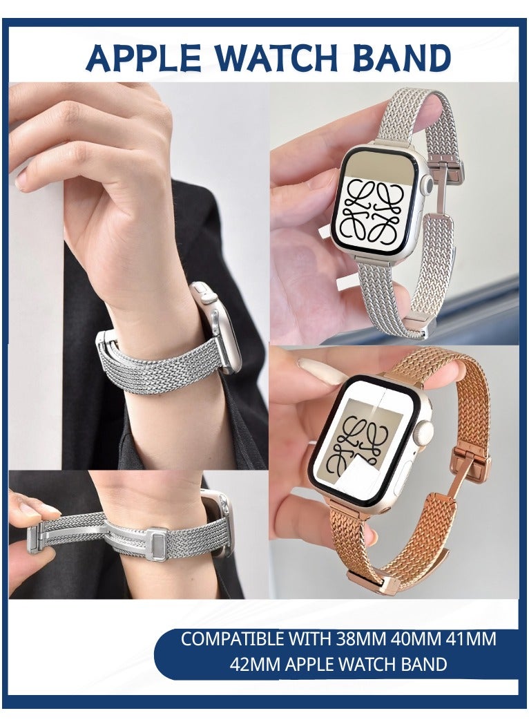 BESTPEAK 2 Pack Magnetic Metal Bands Compatible with Apple Watch Band 38mm 40mm 41mm , Adjustable Magnetic Metal Strap Thin Waterproof Wristbands Compatible with iWatch Apple Watch Series11 10 8 7 6 5 4 3 2 1（41/40/38/42mm（Series 11/10）2pcs-Silver + Rose Gold - Image 2