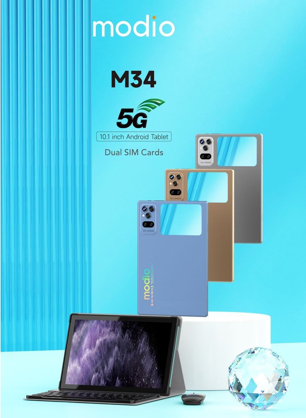 جهاز لوحي أندرويد M34 بحجم 10.1 بوصة شاشة عالية الدقة 8 جيجابايت RAM 512 جيجابايت ROM مع لوحة مفاتيح