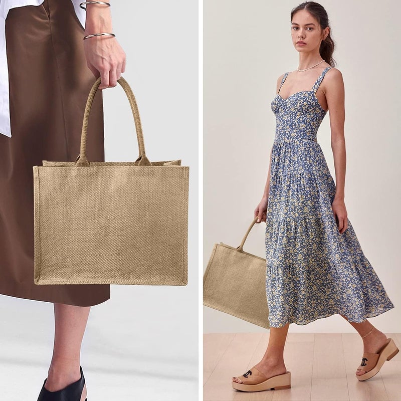 Eco-neutral - Jute Tote Shopping Bag | Eco-friendly Reusable Grocery Bags | Waterproof coating with soft handle (Horizontal) - Image 3