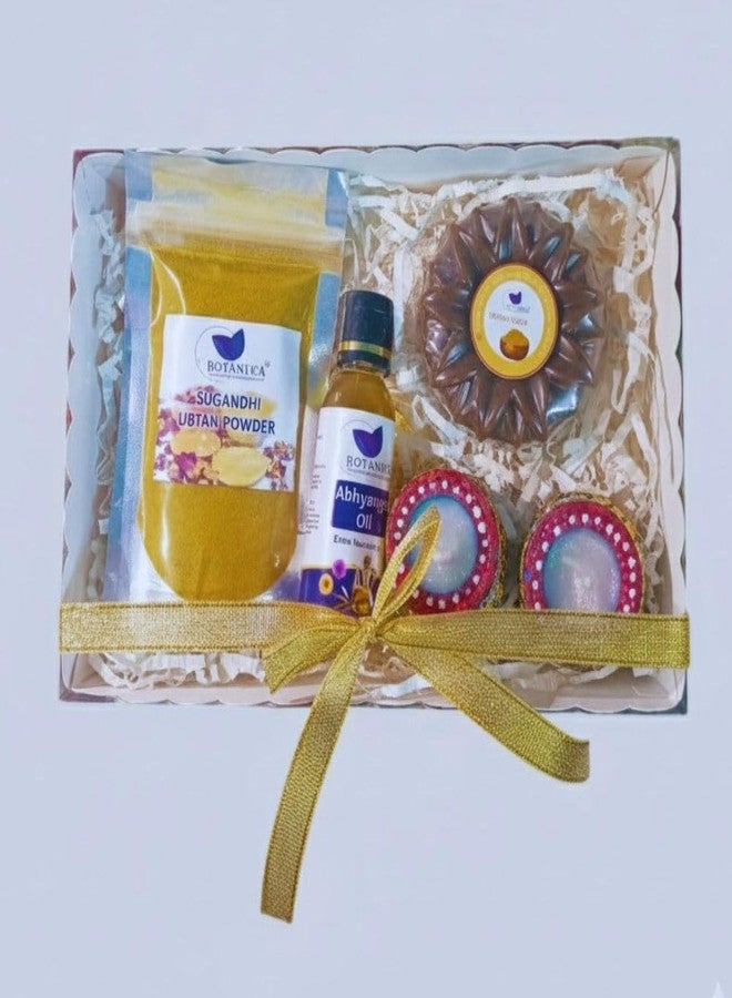 BOTANTICA Gift Set | Bath & Body Care For Birthday Gift & Anniversary diwali To Pamper Your Loved Ones For All Occasion | Handmade ubtan Soap sughandhi ubtan, abhanga oil 2 candle| Natural Ingredient, No Parabens - Image 1