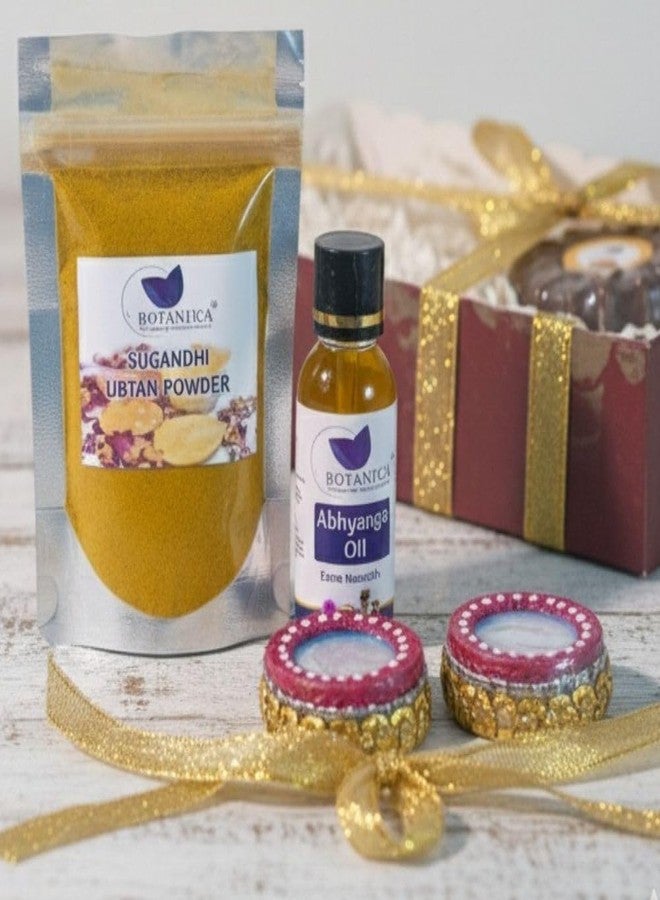 BOTANTICA Gift Set | Bath & Body Care For Birthday Gift & Anniversary diwali To Pamper Your Loved Ones For All Occasion | Handmade ubtan Soap sughandhi ubtan, abhanga oil 2 candle| Natural Ingredient, No Parabens - Image 5