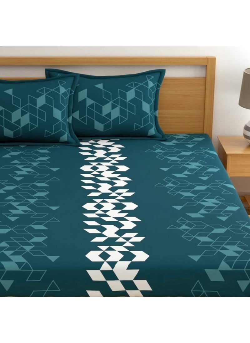 Dreamscape Dreamscape 100 Cotton Double Bedsheet with 2 Pillow Covers Size 87 x 98 inches 140 TC Colour Teal Blue  - Image 3