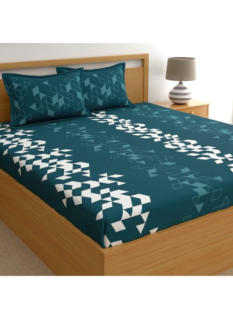 Dreamscape Dreamscape 100 Cotton Double Bedsheet with 2 Pillow Covers Size 87 x 98 inches 140 TC Colour Teal Blue  - Image 1