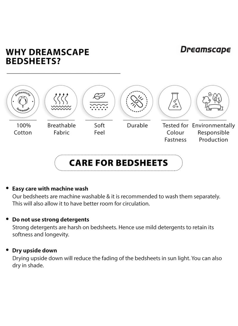 Dreamscape Dreamscape 100 Cotton Double Bedsheet with 2 Pillow Covers Size 87 x 98 inches 140 TC Colour Teal Blue  - Image 4